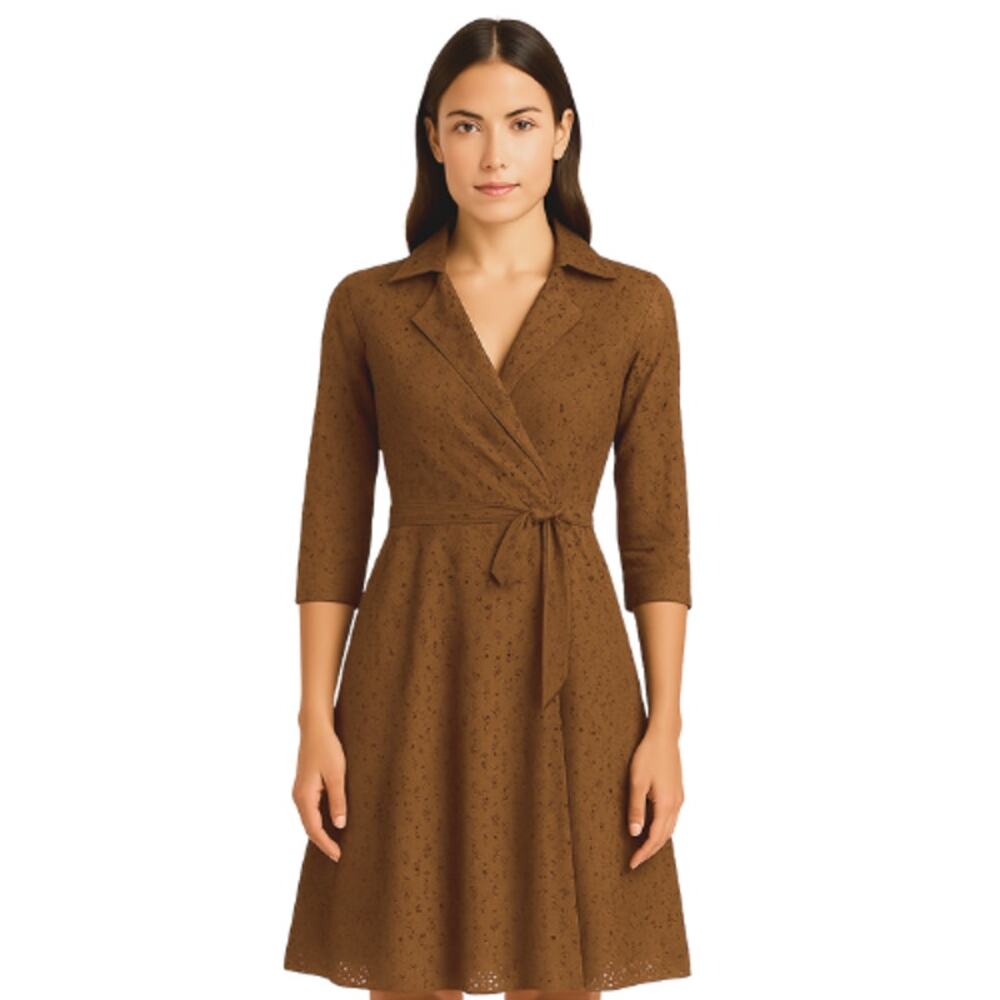 CAbi Eyelet Wrap Dress in Chocolate Brown – EUC Size 0